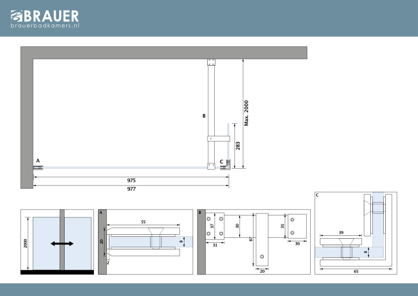BRAUER Void inloopdouche met 30 zijwand