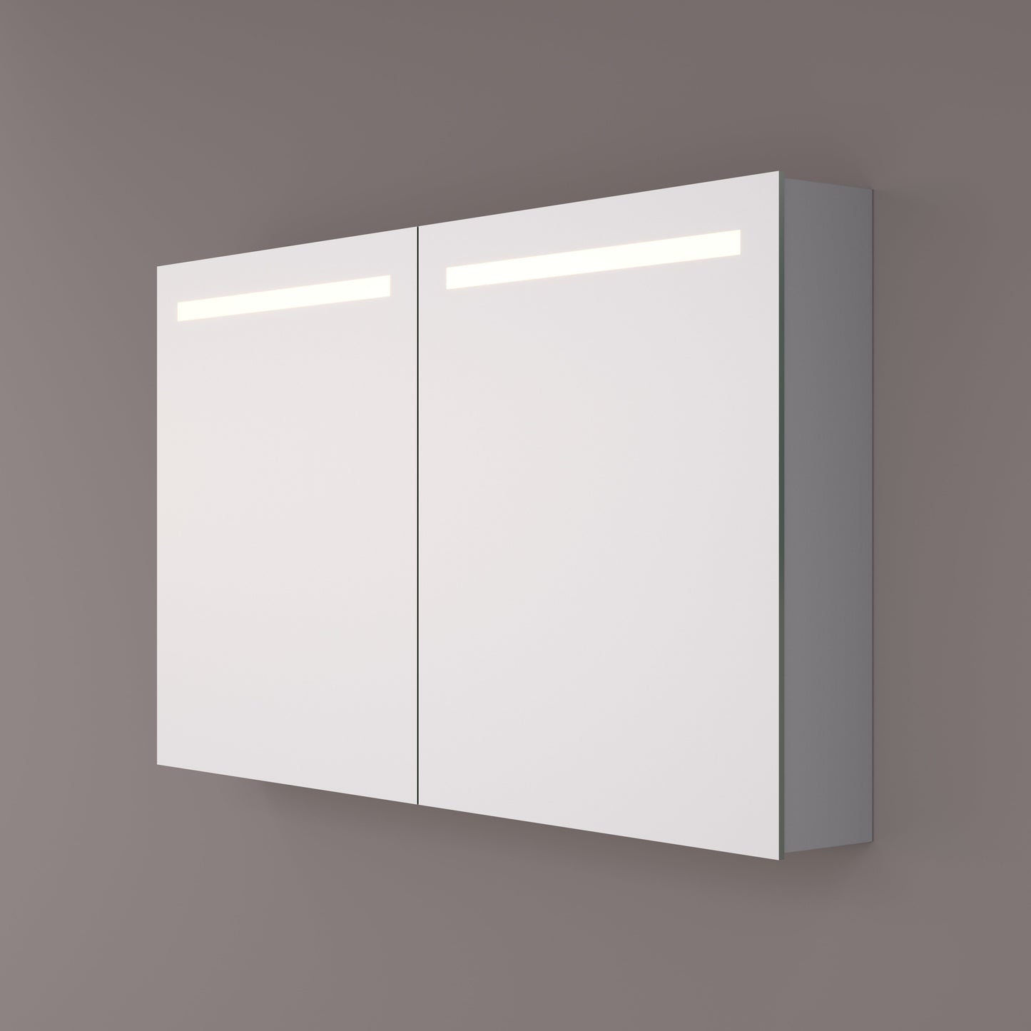 Voorraad Luxe spiegelkast met horizontale LED banen 100x70x14cm + spiegelverwarming + 2x geaard stopcontact + verstelbare glazen planchetten