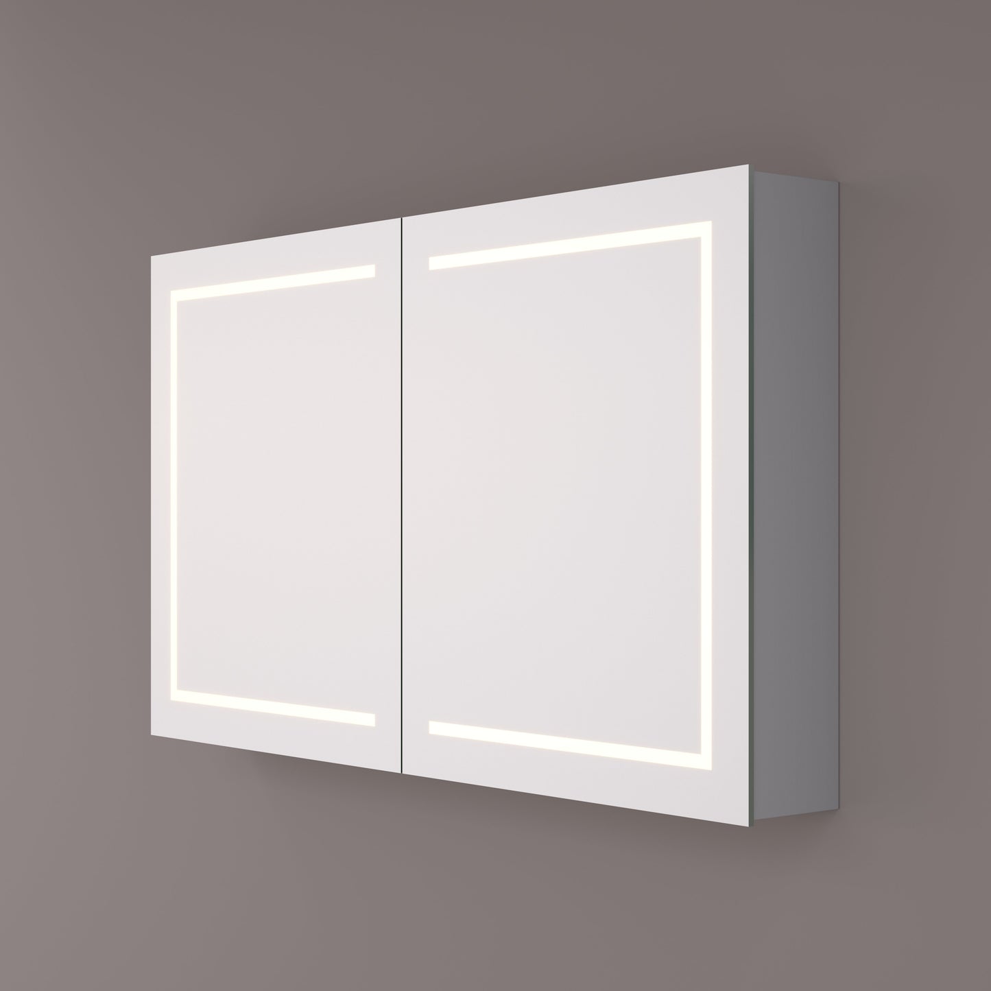 Voorraad Luxe spiegelkast met LED baan rondom 60x70x14cm + spiegelverwarming + geaard stopcontact + verstelbare glazen planchetten