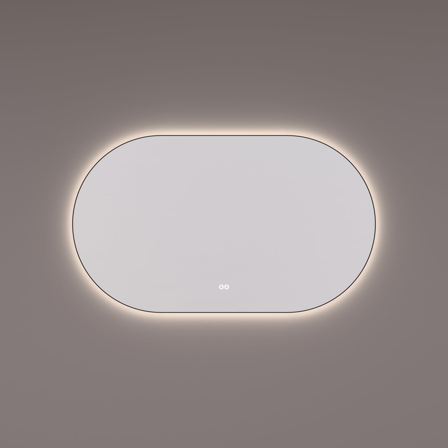 Voorraad spiegel ovaal-recht in MAT ZWART met indirecte LED verlichting rondom 140x70x3cm + touch dimmer + spiegelverwarming