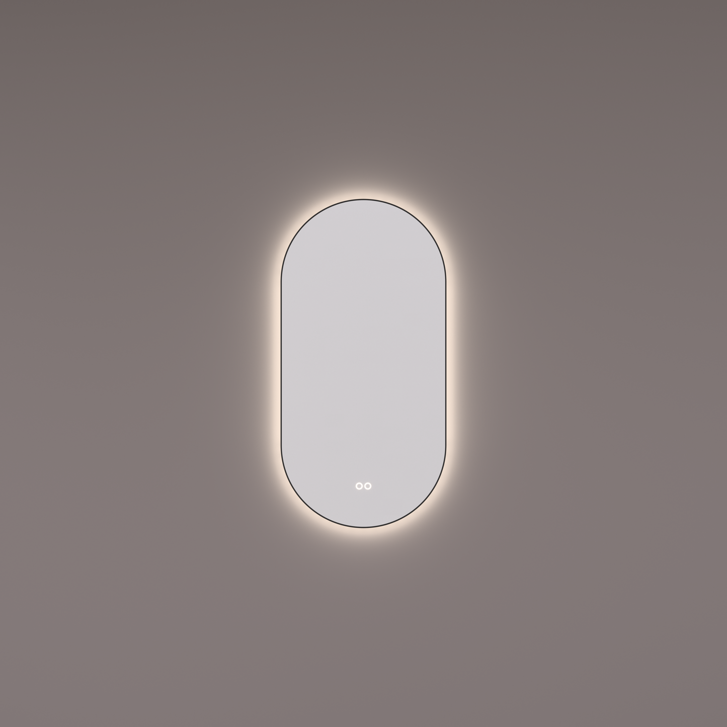 Voorraad spiegel ovaal-recht in MAT ZWART met indirecte LED verlichting rondom 40x80x3cm + spiegelverwarming + kleurenwissel + touch dimmer