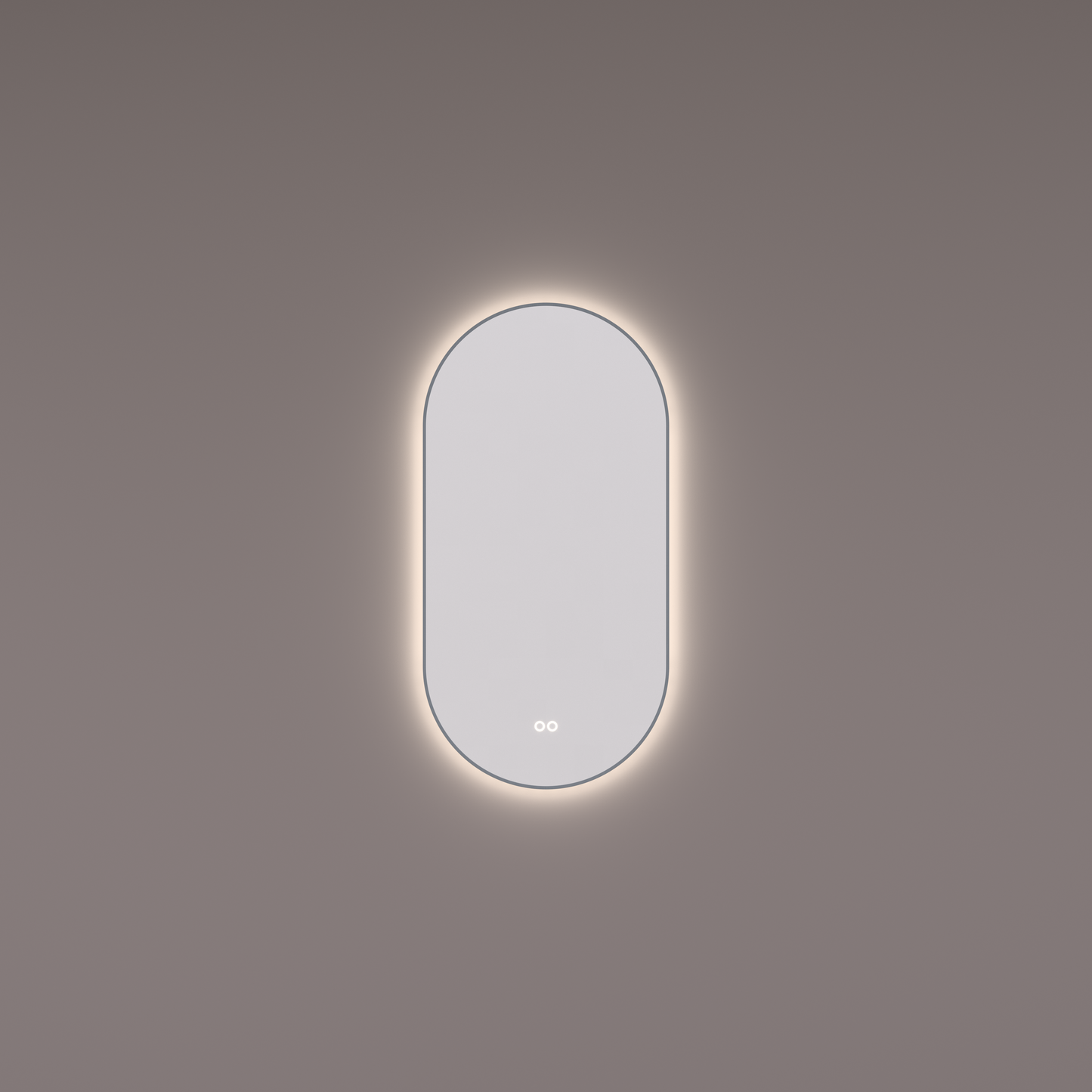 Voorraad spiegel ovaal-recht in PVD geborsteld gun metal met indirecte LED verlichting rondom 40x90x3cm + spiegelverwarming + kleurenwissel + touch dimmer