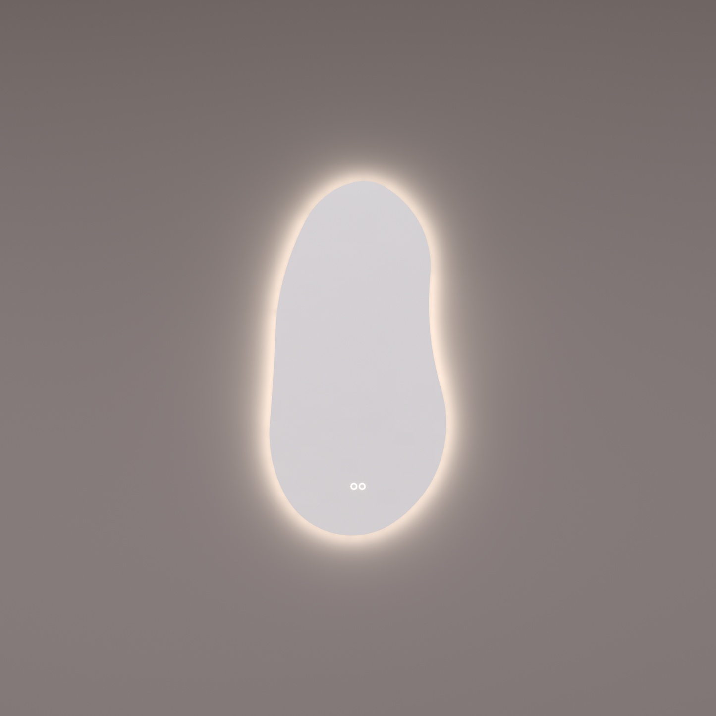 Voorraad spiegel organisch verticaal, 45x90 cm met indirecte led rondom + spiegeverwarming, kleurenwissel en touch dimmer