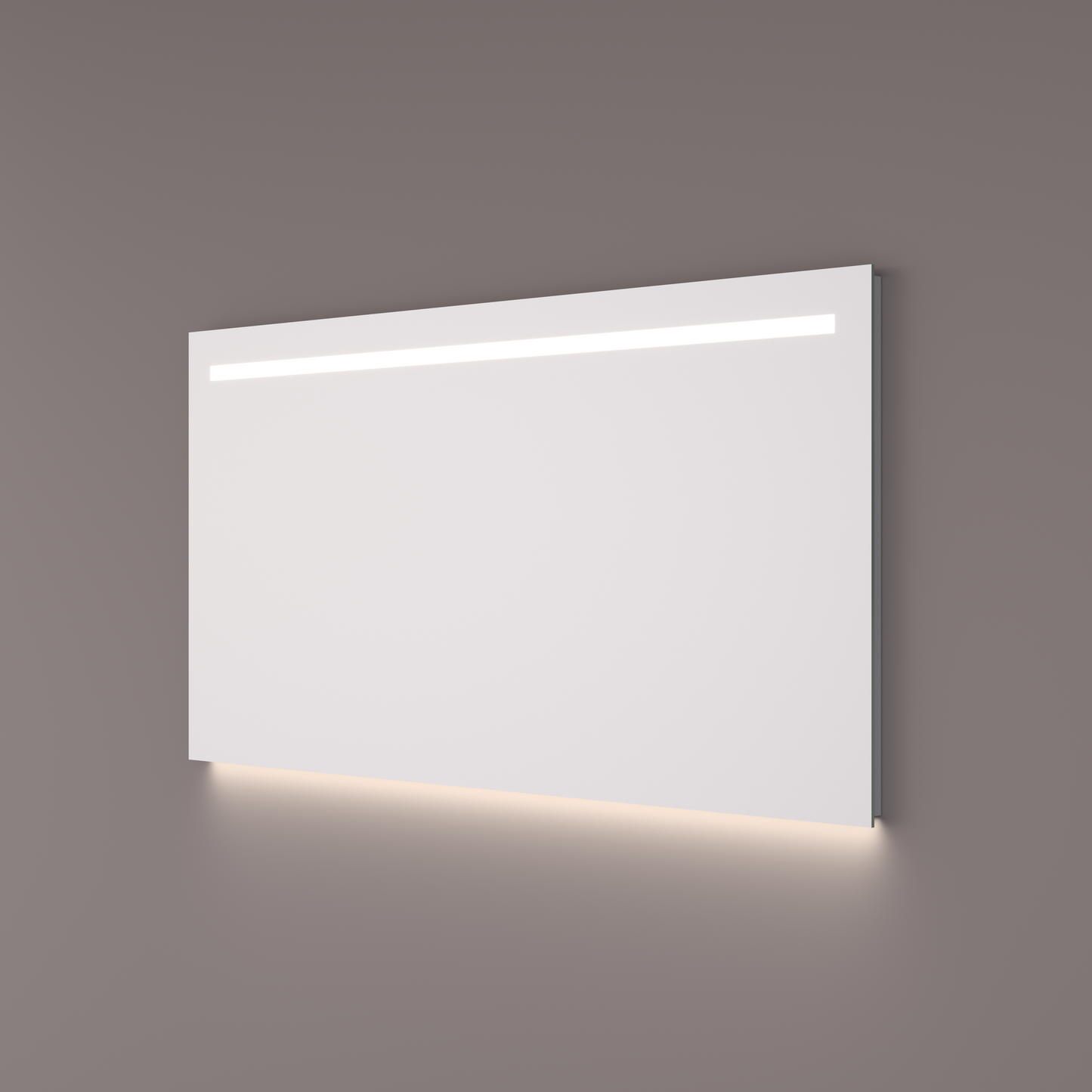 Voorraad spiegel basic line recht met horizontale LED baan en indirecte verlichting onder 100x70x3 cm + spiegelverwarming en infrarood sensor dimmer
