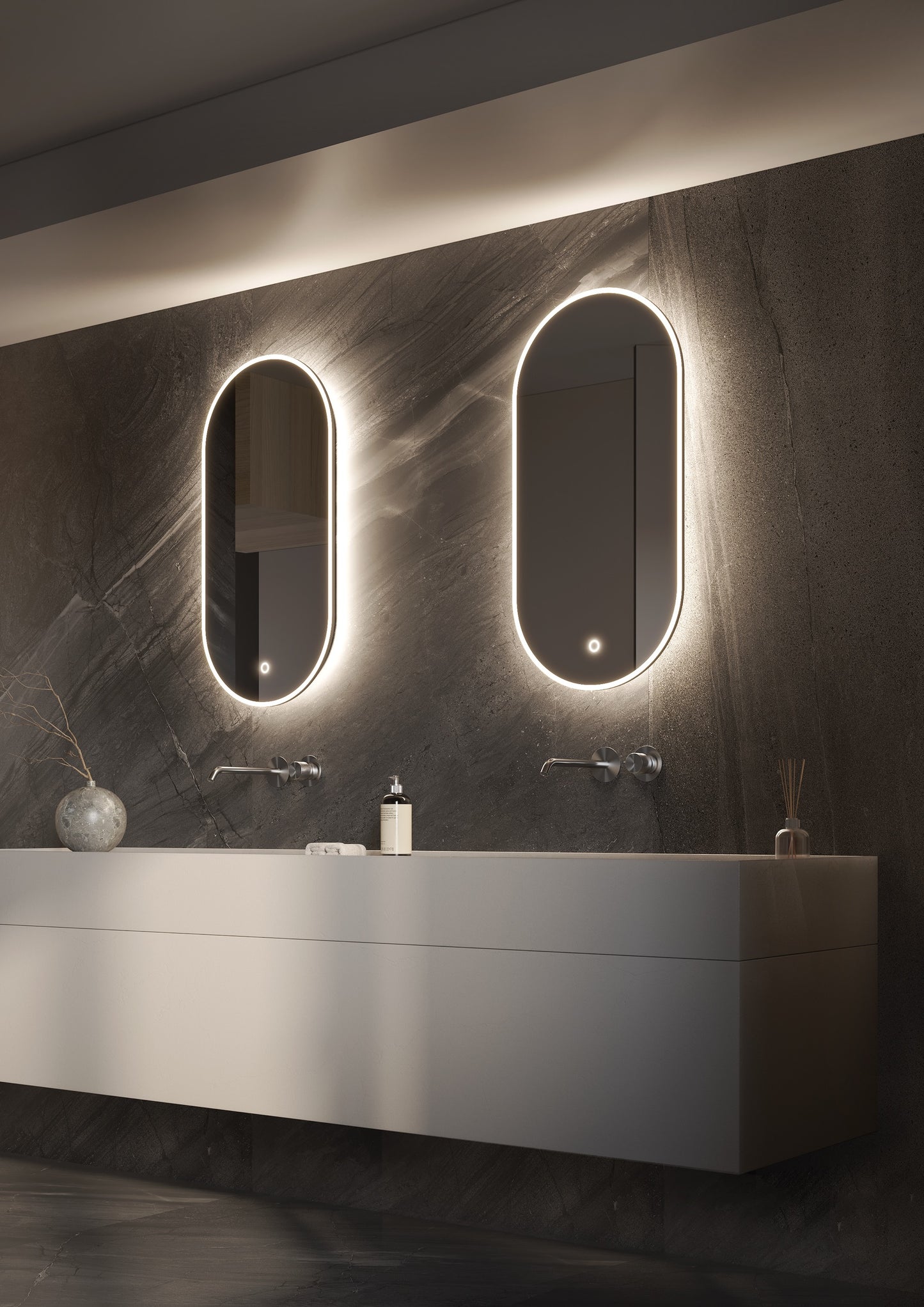 Ovale spiegel 450x900 mm met directe en indirecte verlichting rondom incl, spiegelverwarming & dimbare touch met warm/koud wissel