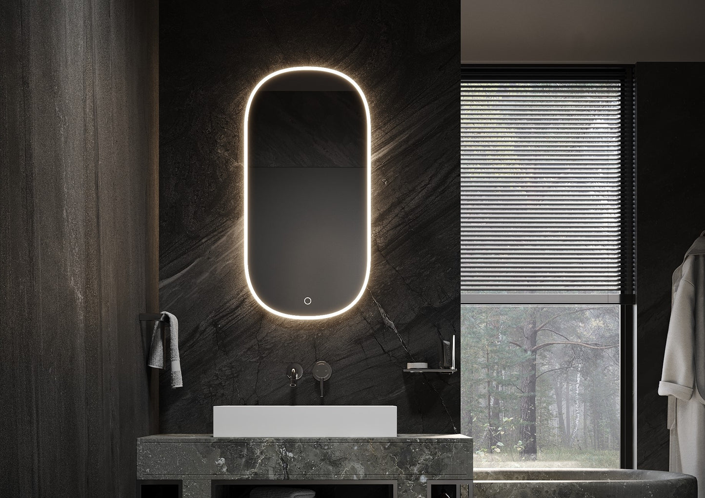 Nieuw ovale spiegel 450x1050 mm met directe en indirecte verlichting rondom incl, spiegelverwarming & dimbare touch met warm/koud wissel