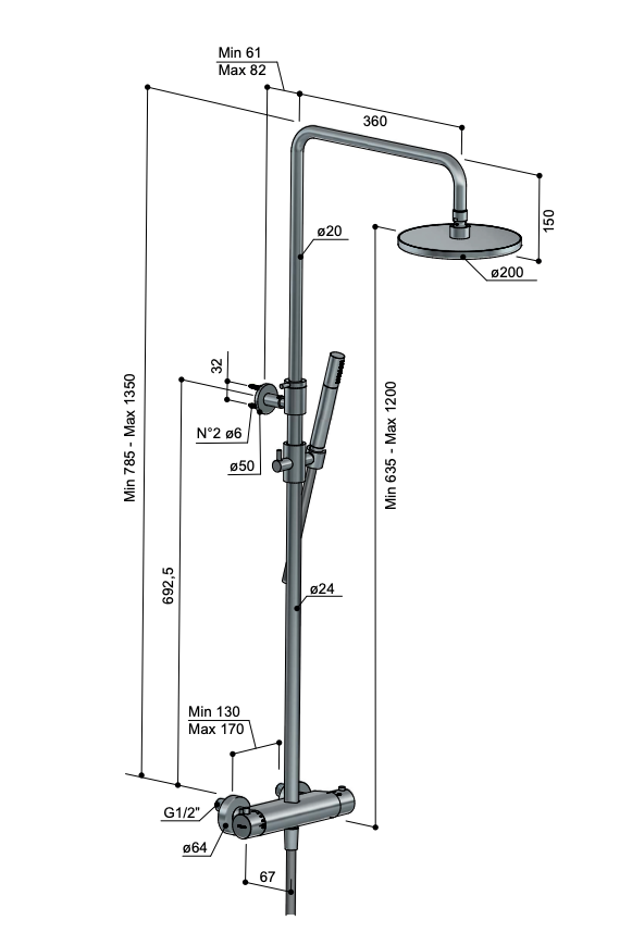 SDS Buddy GN 3s. handdouche 30cm hoofddouche geborsteld nikkel