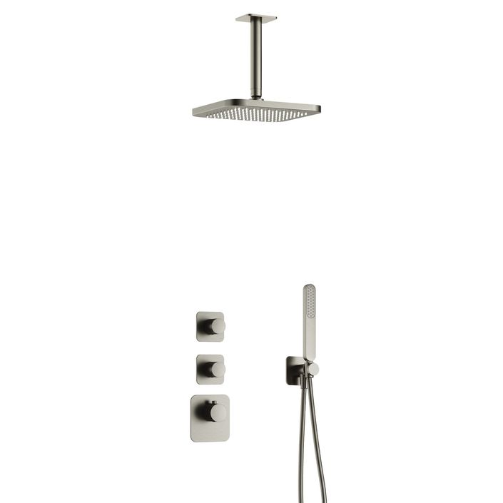 Hotbath Gal IBS40 inbouw doucheset High Flow met 2 stopkranen met plafondbuis - Geborsteld nikkel