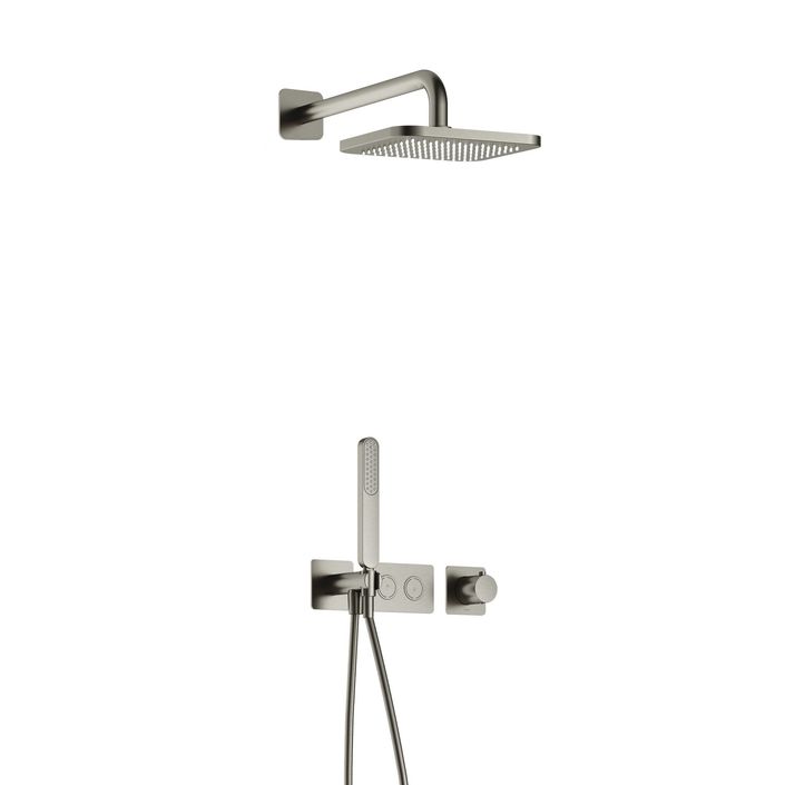 Hotbath Gal Complete thermostatische douche InBouw Set Gal met 2 pushbuttons - Geborsteld nikkel