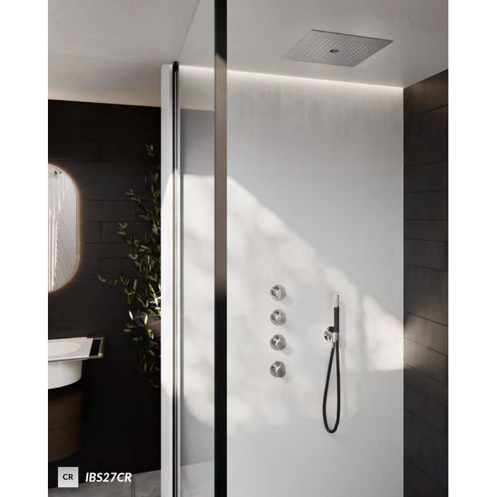 Hotbath Cobber IBS27 thermostatische douche InBouwSet - 3 stopkranen - staafhanddouche - vierkante hoofddouche 38cm - Geborsteld Nikkel