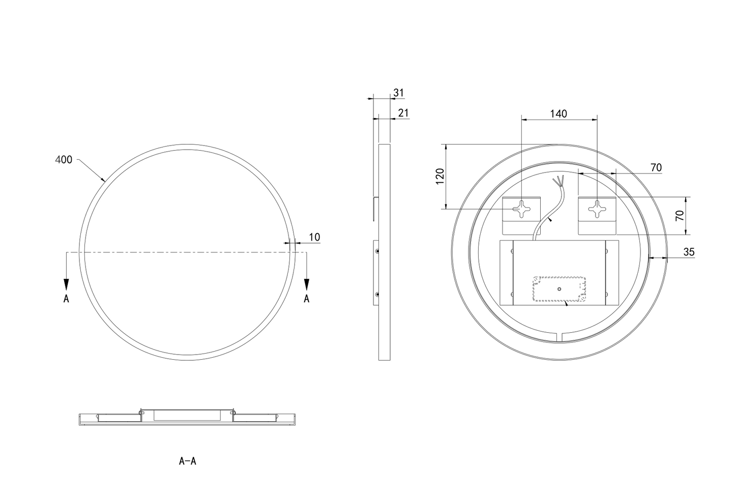 Hotbath Spiegel in aluminium frame / round incl indirect LED, color changing, dimbaar, dottless, met afstandsbediening