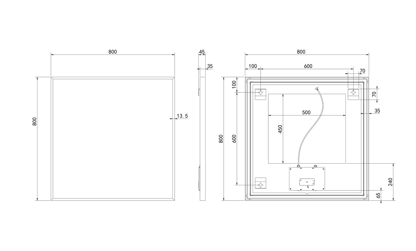 Hotbath Spiegel in aluminium frame / Square incl direct & indirect LED, spiegelverwarming, color changing, dimbaar, dottless, met afstandsbediening