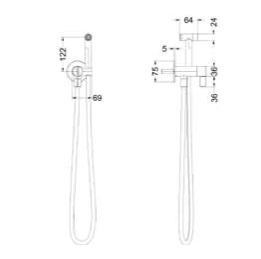 IVY Pact Afbouwdeel eenhendel bidetmengkraan met houder, slang en push button handdouche, coldstart