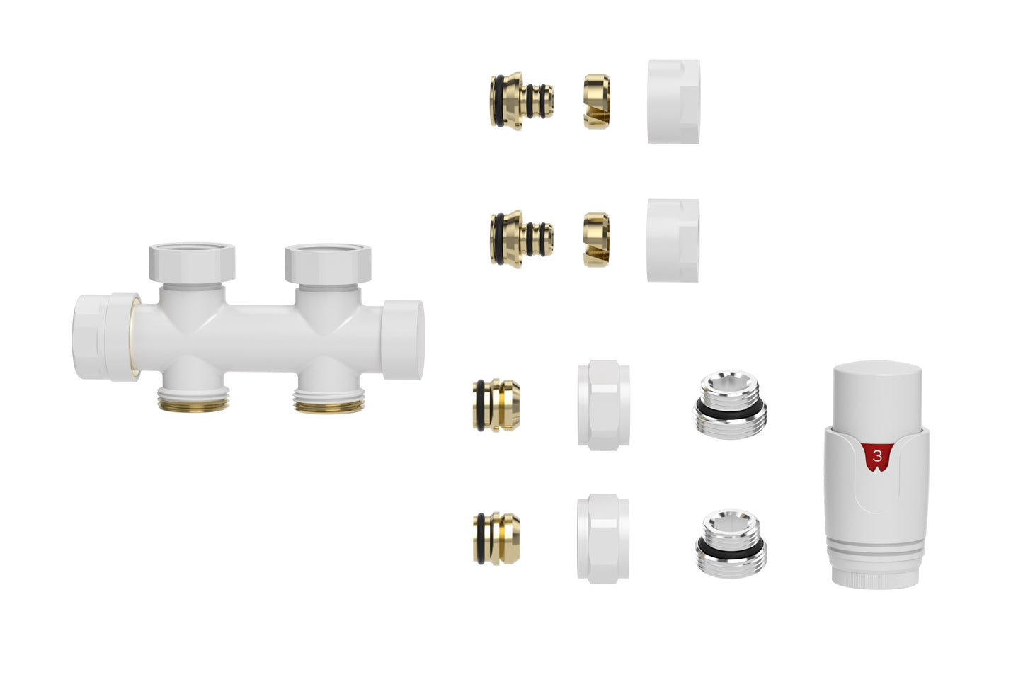 Set thermostatisch onderblok recht glans wit