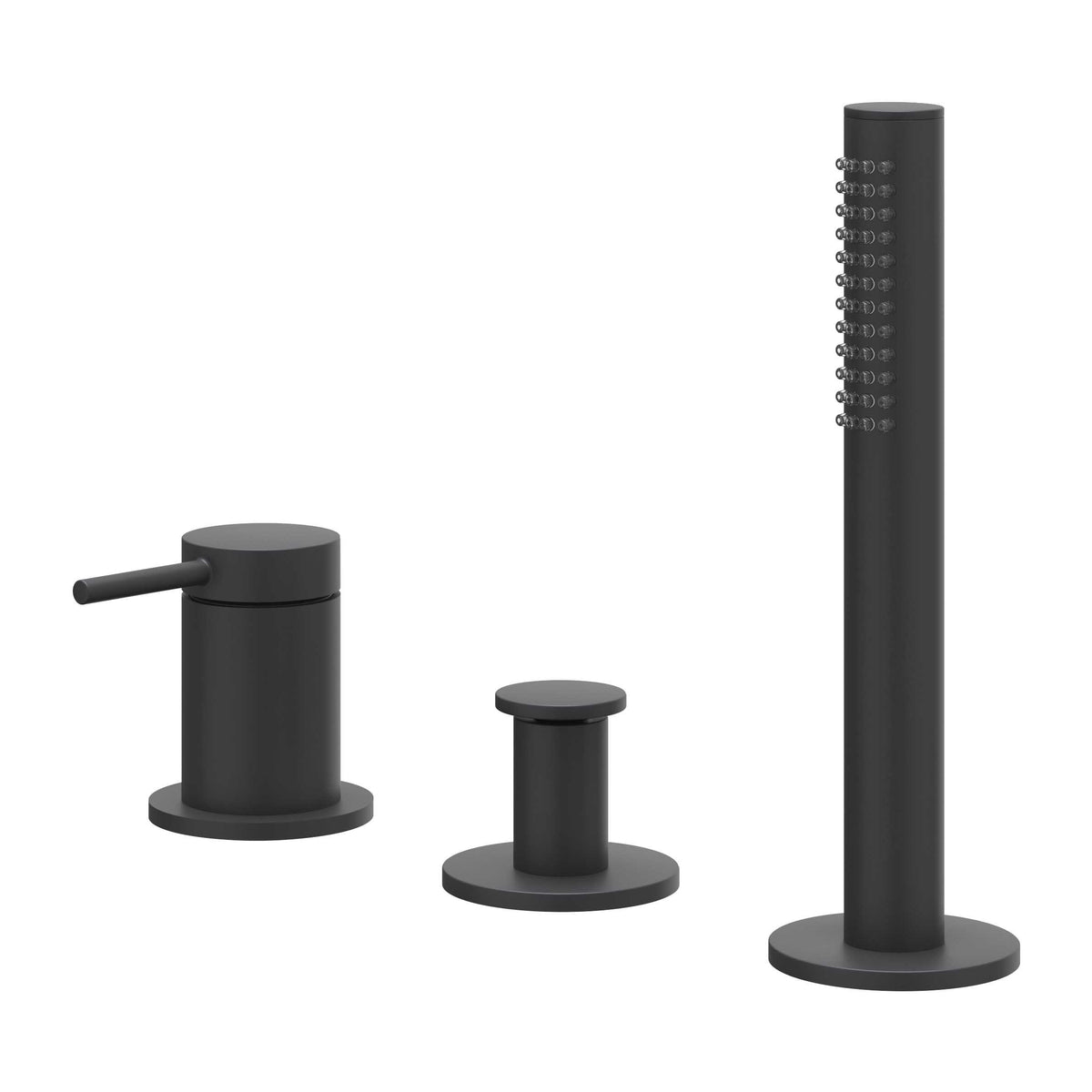 IVY Bond Badrandcombinatie 3-gats mengkraan met uittrekbare handdouche, zonder uitloop - Mat zwart PED - 6301132