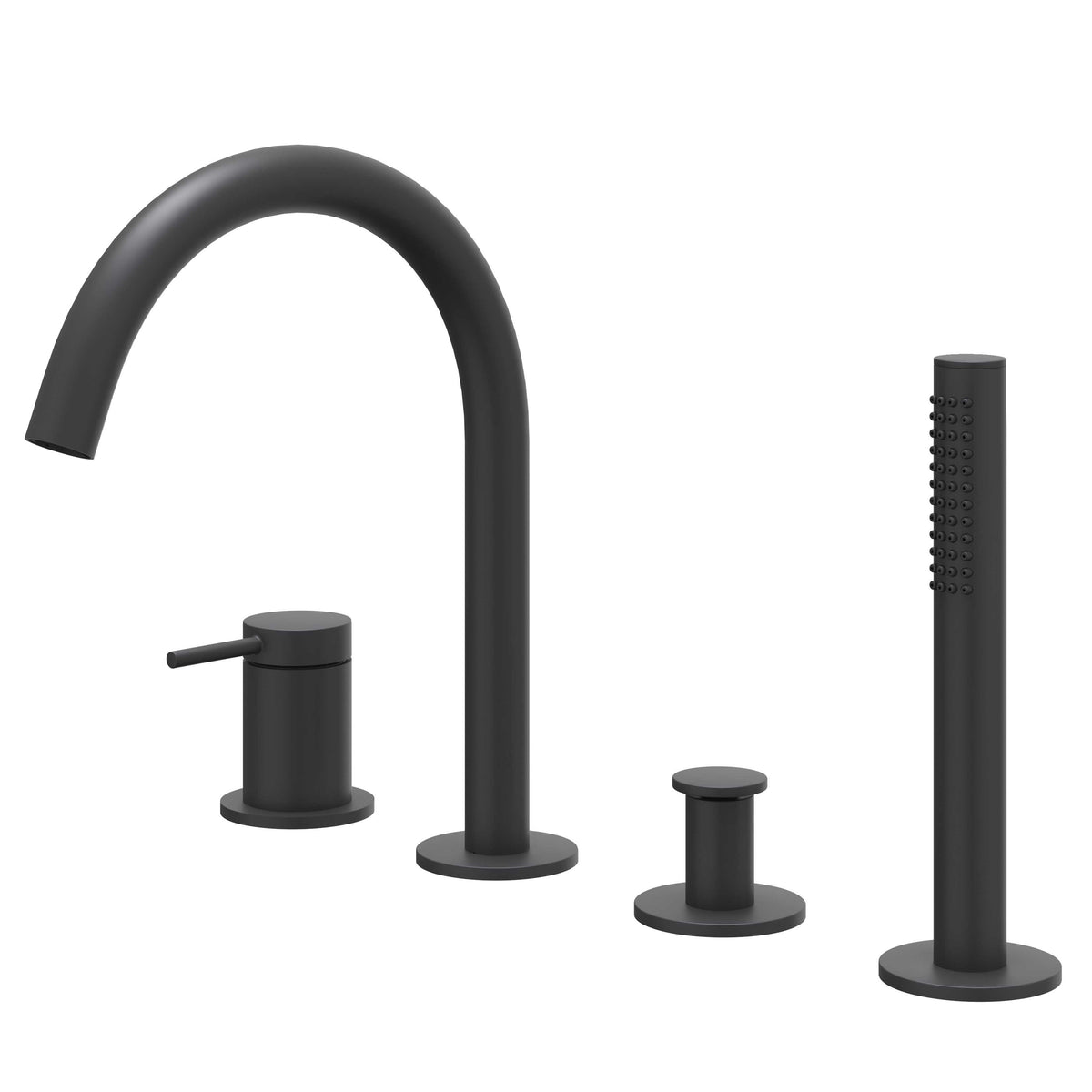 IVY Bond Badrandcombinatie 4-gats mengkraan met draaibare uitloop uittrekbare handdouche - Mat zwart PED - 6301152