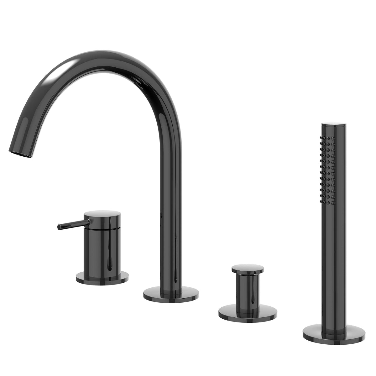 IVY Bond Badrandcombinatie 4-gats mengkraan met draaibare uitloop uittrekbare handdouche - Zwart chroom PVD - 6301157