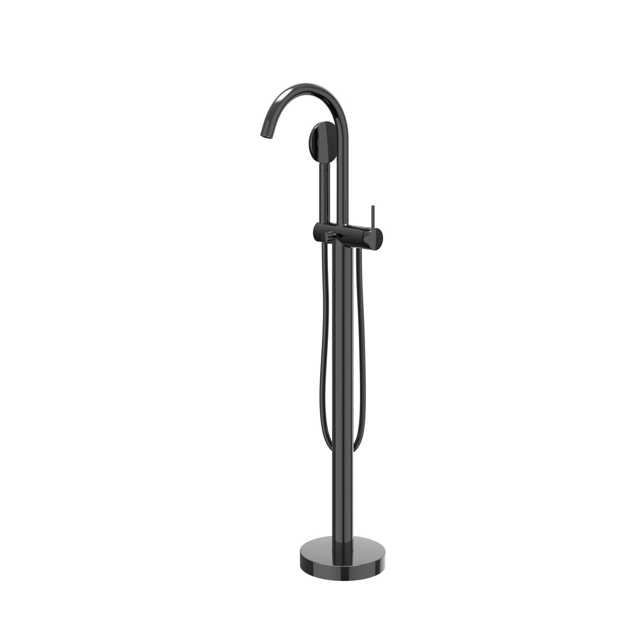 IVY Bond Badmengkraan vrijstaand met draaibare uitloop, slang en satin spray handdouche - Zwart chroom PVD - 6303007