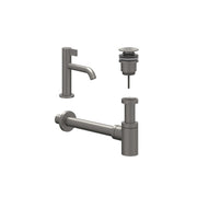 IVY Pact Combiset: Fonteinkraan staand, designplug always open & design sifon - Geborsteld metal black PVD - S