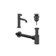 IVY Pact Combiset: Fonteinkraan staand, designplug always open & design sifon - Zwart chroom PVD - S