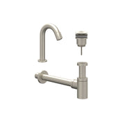 IVY Pact Combiset: Fonteinkraan gebogen staand, designplug always open & design sifon - Geborsteld nickel PVD - S