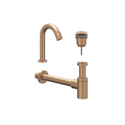 IVY Pact Combiset: Fonteinkraan gebogen staand, designplug always open & design sifon - Geborsteld mat koper PVD - S