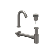 IVY Pact Combiset: Fonteinkraan gebogen staand, designplug always open & design sifon - Geborsteld metal black PVD - S