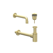 IVY Pact Combiset: Fonteinkraan wandmodel inkortbaar, designplug always open & design sifon - Geborsteld mat goud PVD