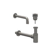 IVY Pact Combiset: Fonteinkraan wandmodel inkortbaar, designplug always open & design sifon - Geborsteld metal black PVD