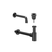 IVY Pact Combiset: Fonteinkraan wandmodel inkortbaar, designplug always open & design sifon - Zwart chroom PVD