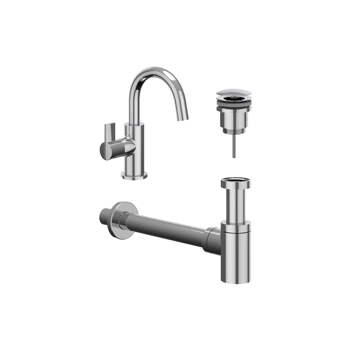 IVY Pact Combiset: Fonteinkraan met draaibare uitloop, designplug always open & design sifon - Chroom