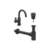 IVY Pact Combiset: Fonteinkraan met draaibare uitloop, designplug always open & design sifon - Mat zwart PED