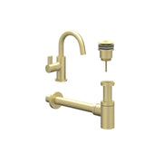 IVY Pact Combiset: Fonteinkraan met draaibare uitloop, designplug always open & design sifon - Geborsteld mat goud PVD