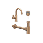 IVY Pact Combiset: Fonteinkraan met draaibare uitloop, designplug always open & design sifon - Geborsteld mat koper PVD