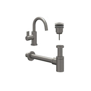IVY Pact Combiset: Fonteinkraan met draaibare uitloop, designplug always open & design sifon - Geborsteld metal black PVD