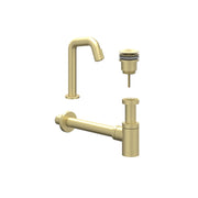 IVY Pact Combiset: Fonteinkraan contour staand, designplug always open & design sifon - Geborsteld mat goud PVD - S