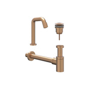 IVY Pact Combiset: Fonteinkraan contour staand, designplug always open & design sifon - Geborsteld mat koper PVD - S