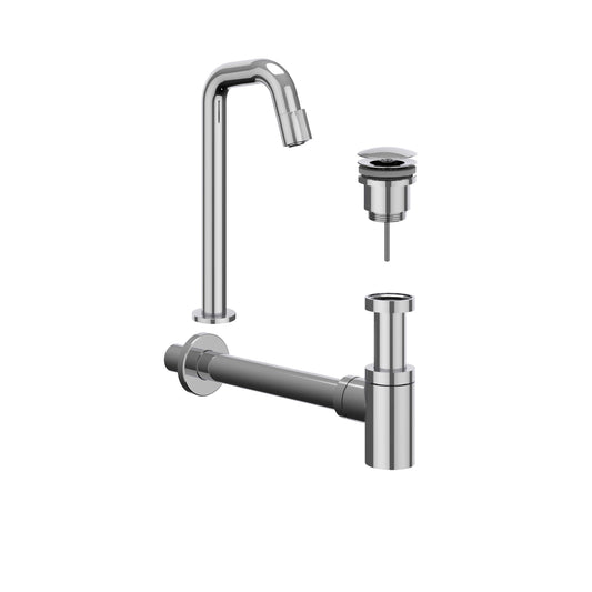 IVY Pact Combiset: Fonteinkraan contour staand, designplug always open & design sifon - Chroom - L