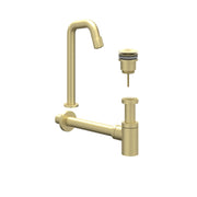 IVY Pact Combiset: Fonteinkraan contour staand, designplug always open & design sifon - Geborsteld mat goud PVD - L