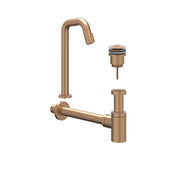 IVY Pact Combiset: Fonteinkraan contour staand, designplug always open & design sifon - Geborsteld mat koper PVD - L