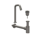 IVY Pact Combiset: Fonteinkraan contour staand, designplug always open & design sifon - Geborsteld metal black PVD - L