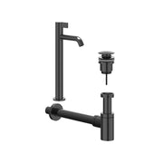 IVY Pact Combiset: Fonteinkraan staand, designplug always open & design sifon - Zwart chroom PVD - L