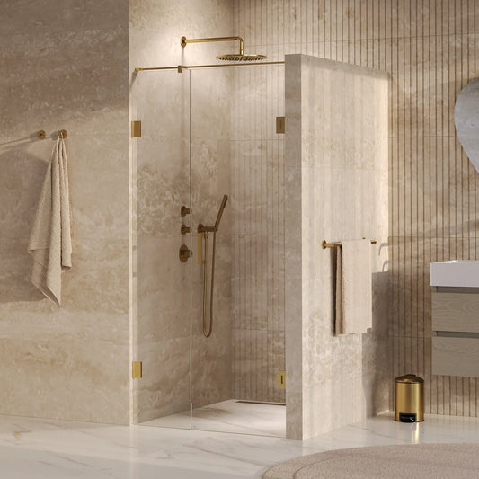 BRAUER Void nisdeur 2-delig helder glas omkeerbaar met draaideur 60 aan muur PVD goud