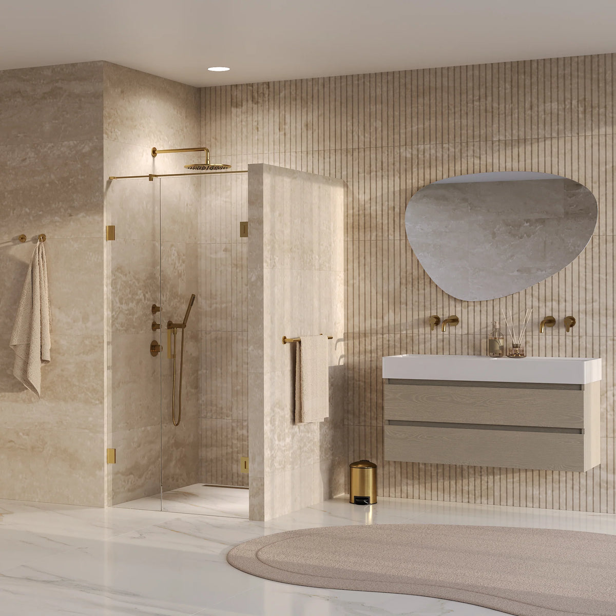 BRAUER Void nisdeur 2-delig helder glas omkeerbaar met draaideur 60 aan muur PVD goud