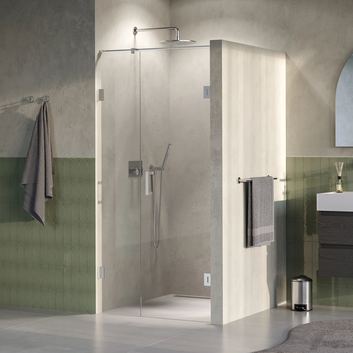 BRAUER Void nisdeur 2-delig helder glas omkeerbaar met draaideur 60 aan muur PVD RVS-kleurig