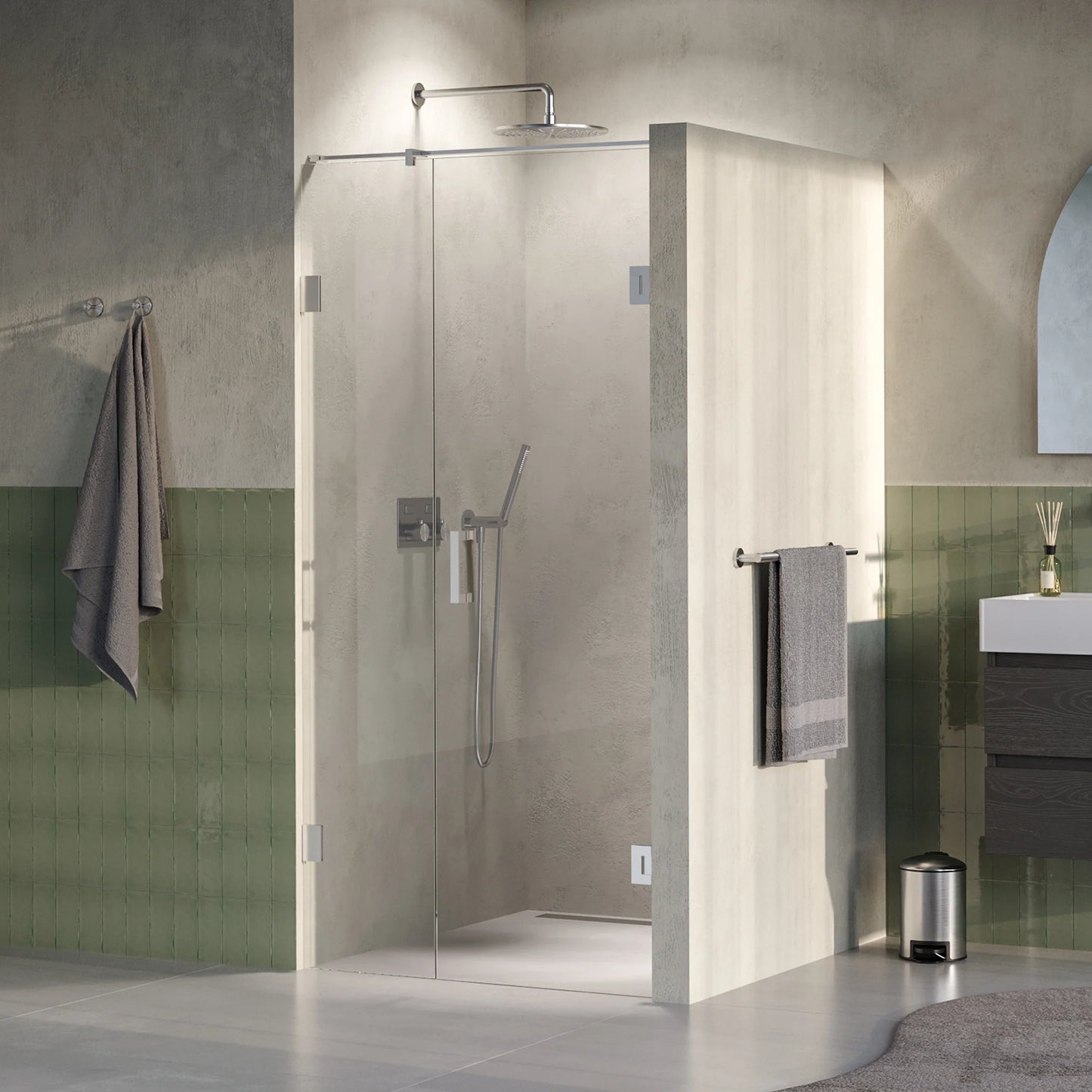 BRAUER Void nisdeur 2-delig helder glas omkeerbaar met draaideur 60 aan muur PVD RVS-kleurig