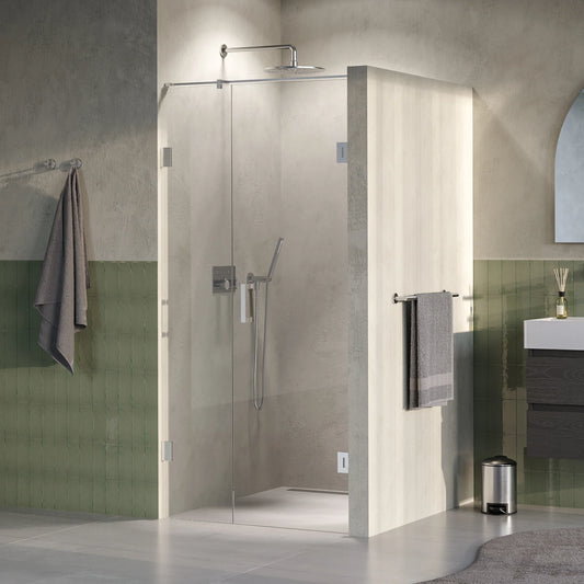 BRAUER Void nisdeur 2-delig helder glas omkeerbaar met draaideur 60 aan muur PVD RVS-kleurig