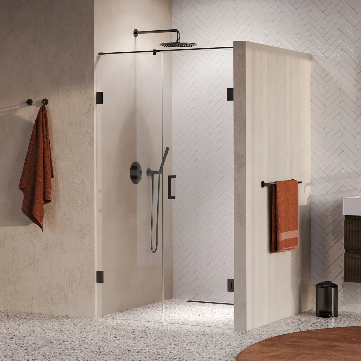 BRAUER Void nisdeur 2-delig helder glas omkeerbaar met draaideur 60 aan muur PVD gunmetal