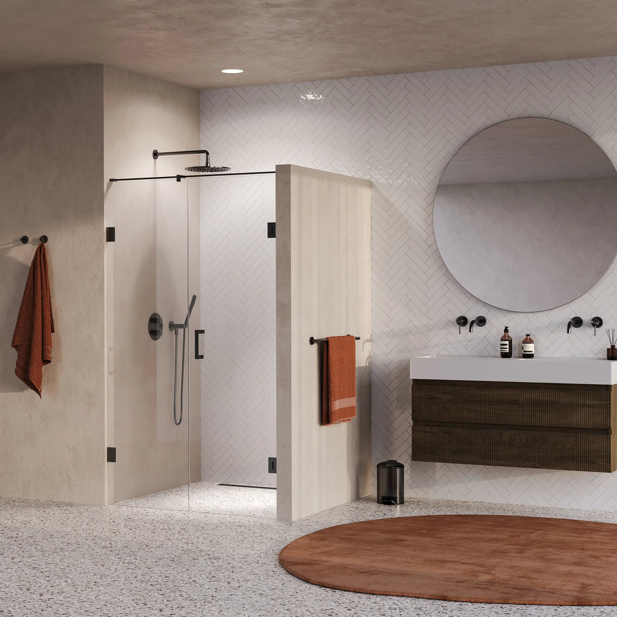 BRAUER Void nisdeur 2-delig helder glas omkeerbaar met draaideur 60 aan muur PVD gunmetal