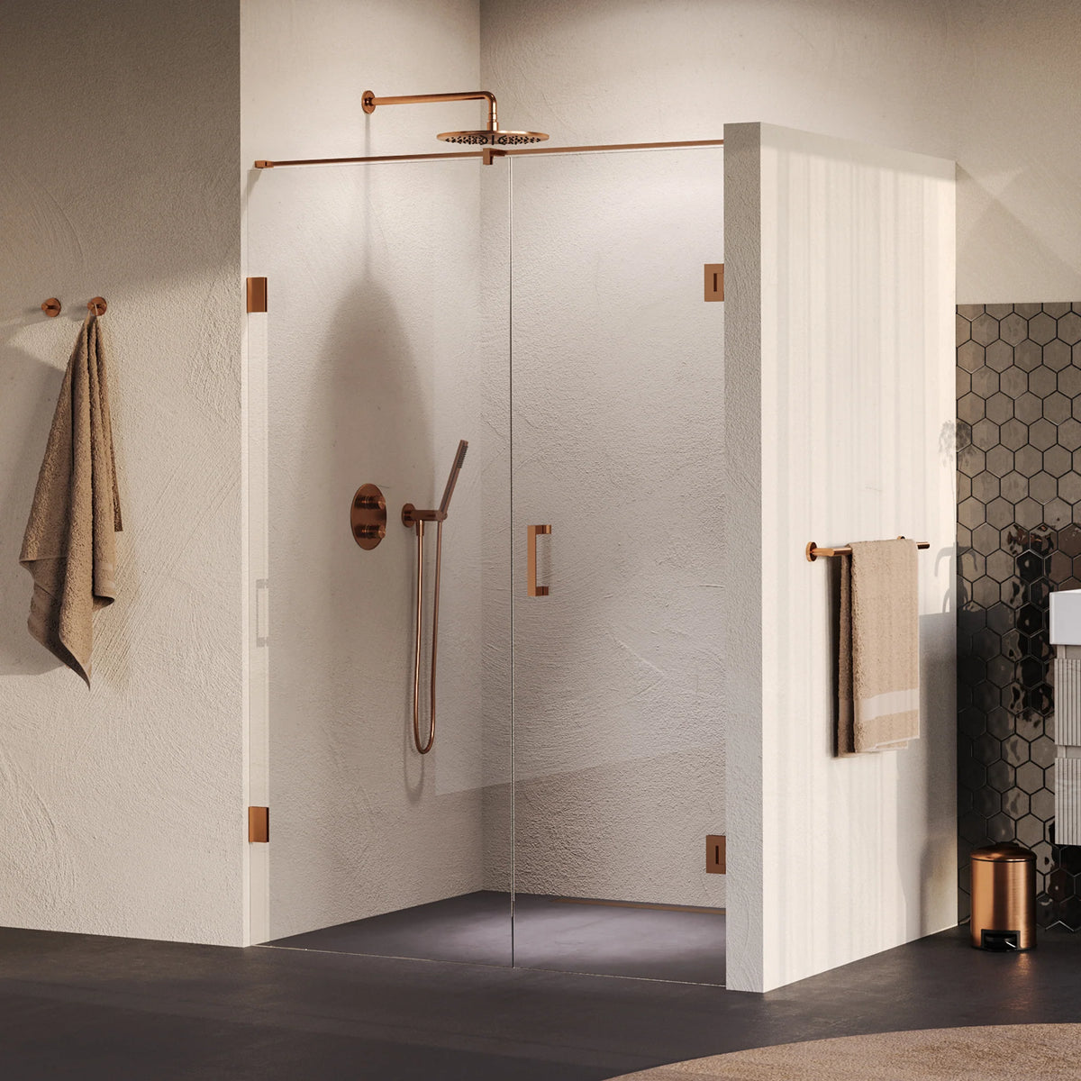 BRAUER Void nisdeur 2-delig helder glas omkeerbaar met draaideur 70 aan muur PVD koper